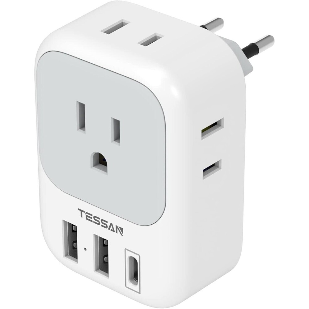 Tessan Type C Travel Adapter with USB Port - TS-AP2U-EU-White Gray